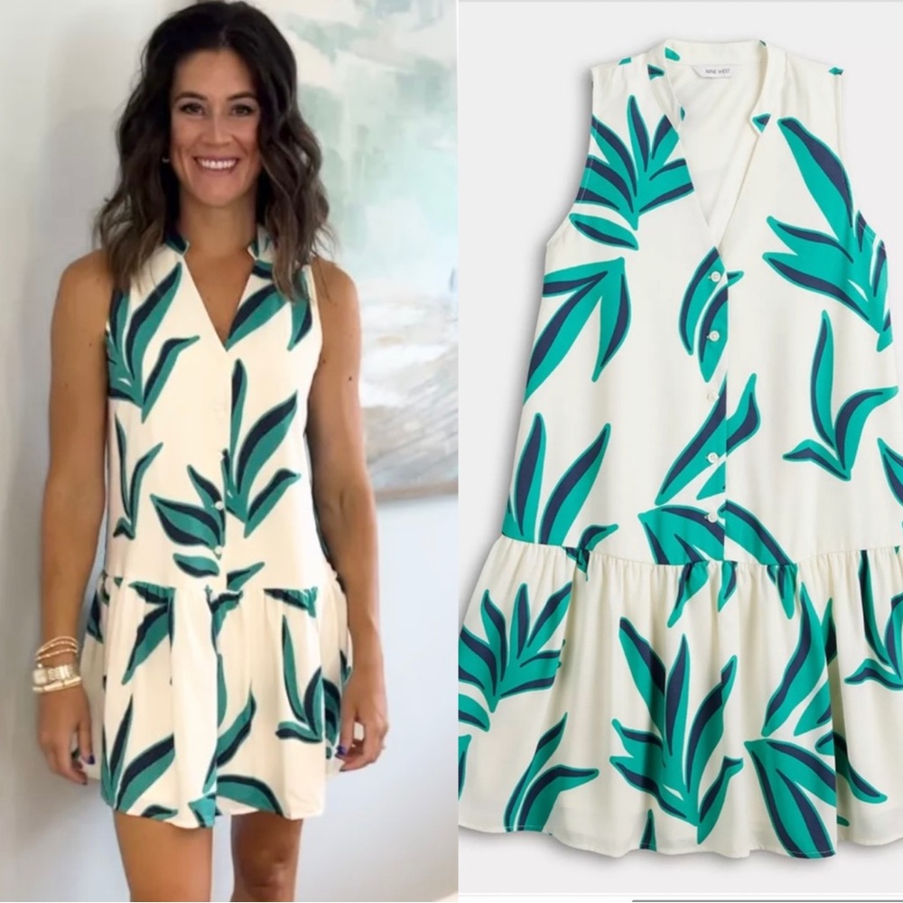Print Button Front Ruffle Hem Dress - Picture 3 of 11